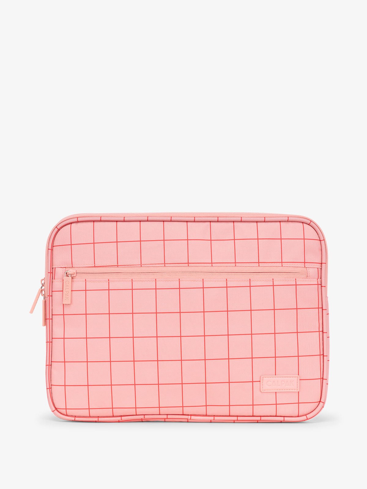 CALPAK 13-14 Inch Laptop Case with zippered front pocket in pink grid