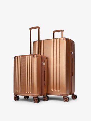 CALPAK Ambeur 2 piece lightweight expandable copper hard shell luggage set with carry-on in copper; LAM2000-COPPER