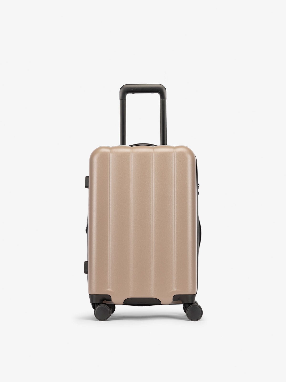 Brown chocolate carry-on luggage made from an ultra-durable polycarbonate shell and expandable by up to 2"