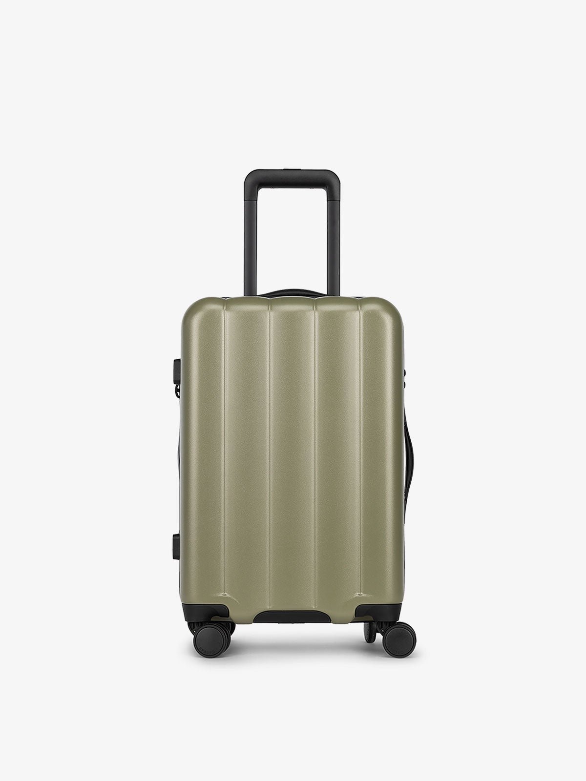 Pistachio green carry-on luggage made from an ultra-durable polycarbonate shell and expandable by up to 2"