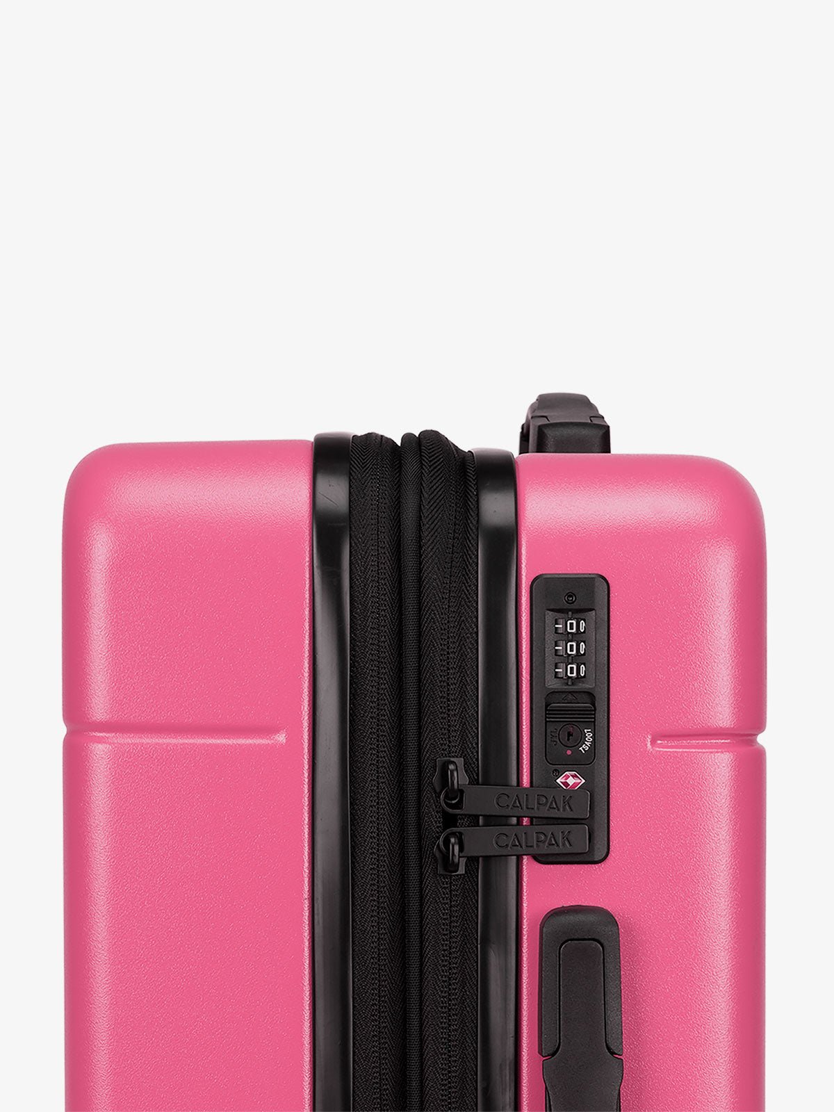 Hot pink dragonfruit Hue rolling carry-on suitcase with TSA locks