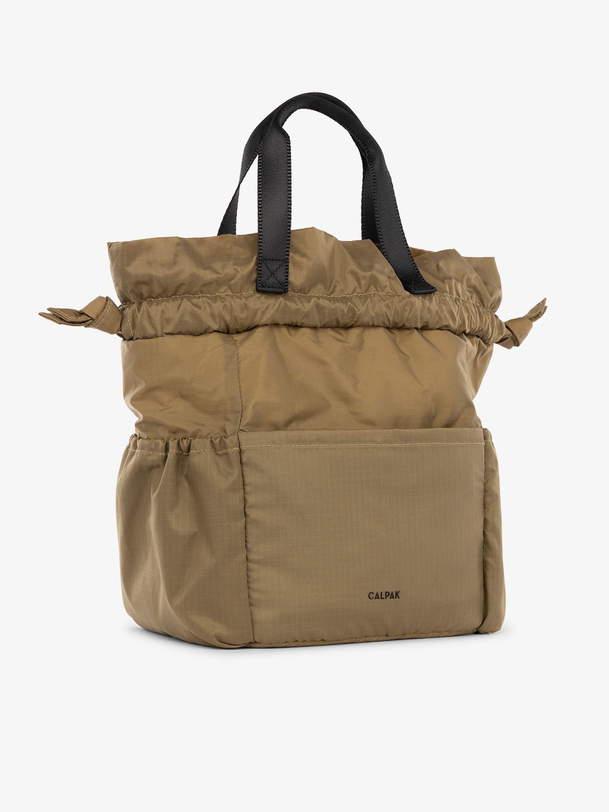 CALPAK Insulated Lunch Bag for men with multiple pockets and drawstring closure in khaki