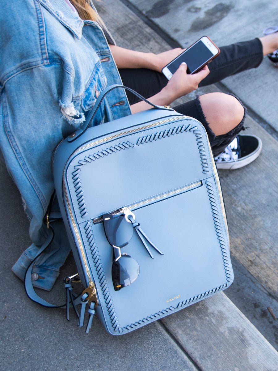 light blue CALPAK Kaya laptop backpack for everyday