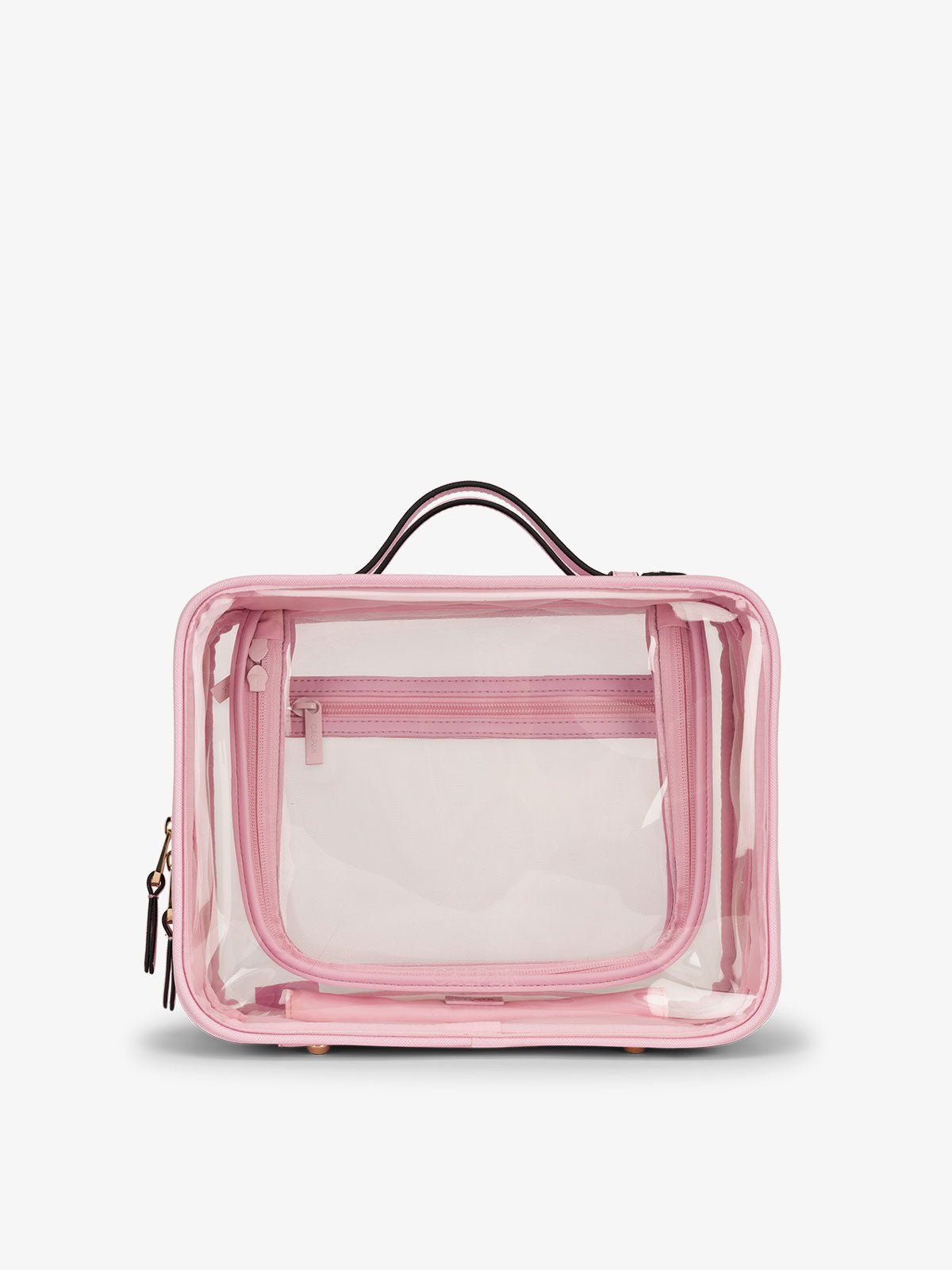 CALPAK Large clear makeup bag with zippered compartments in strawberry