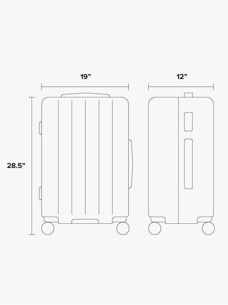 CALPAK Evry Large Luggage line drawing dimension showing 28.5" x 19" x 12"