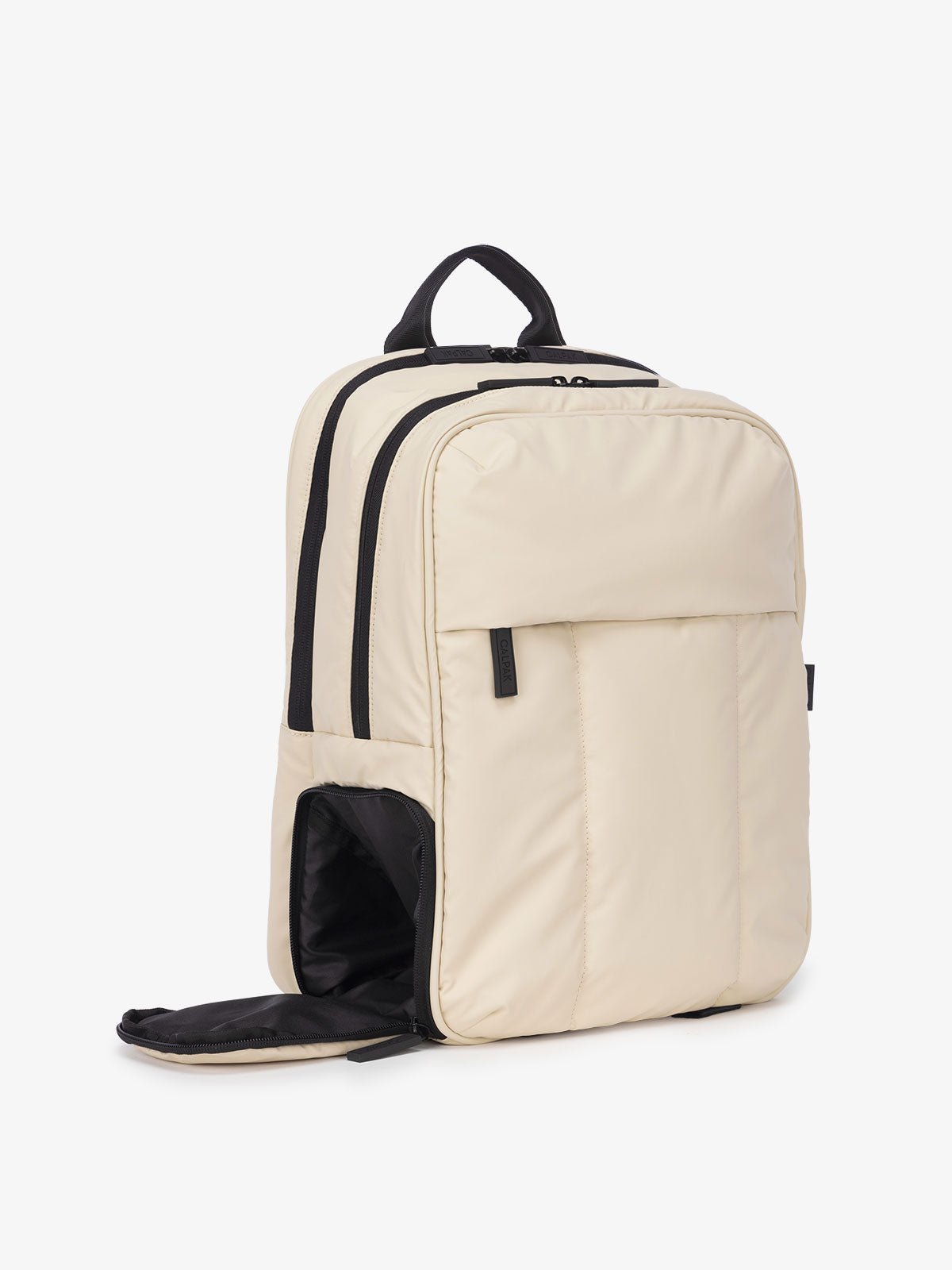 cream laptop travel backpack with shoe compartment
