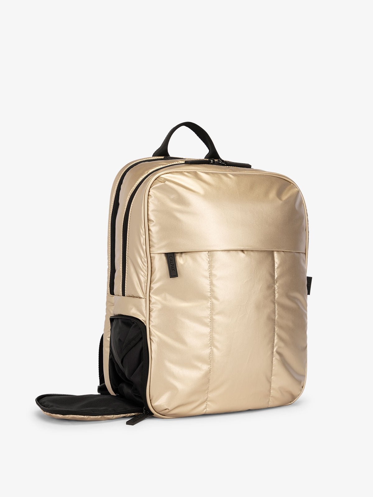 CALPAK Luka Laptop travel Backpack with shoe compartment in metallic gold
