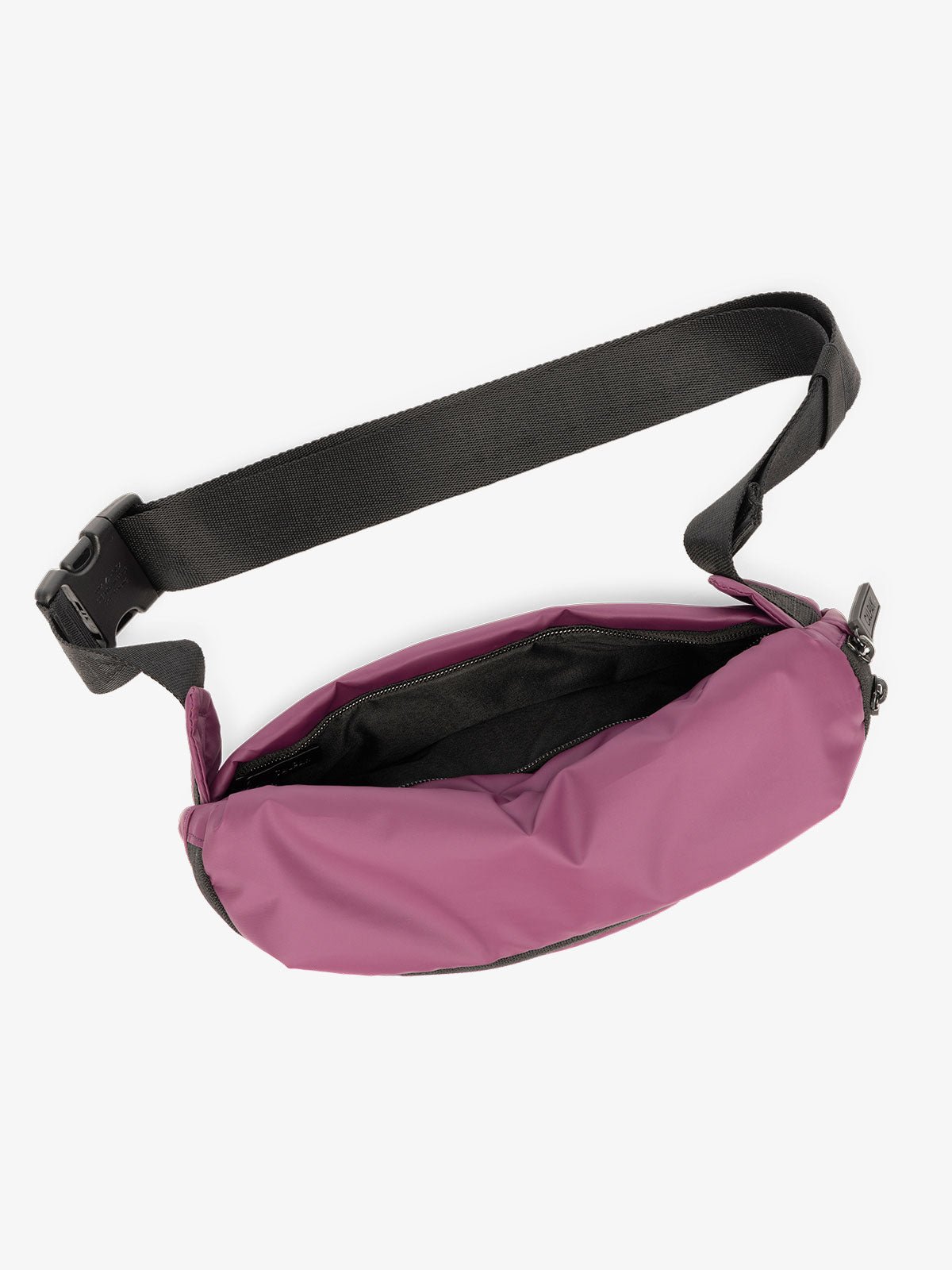 CALPAK Luka Belt Bag with adjustable strap and hidden back pocket in purple