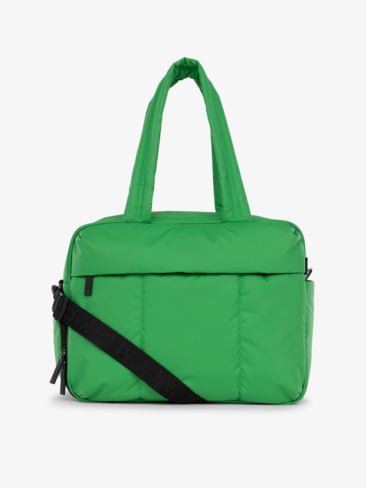 CALPAK Luka Duffel puffy Bag with detachable strap and zippered front pocket in green apple