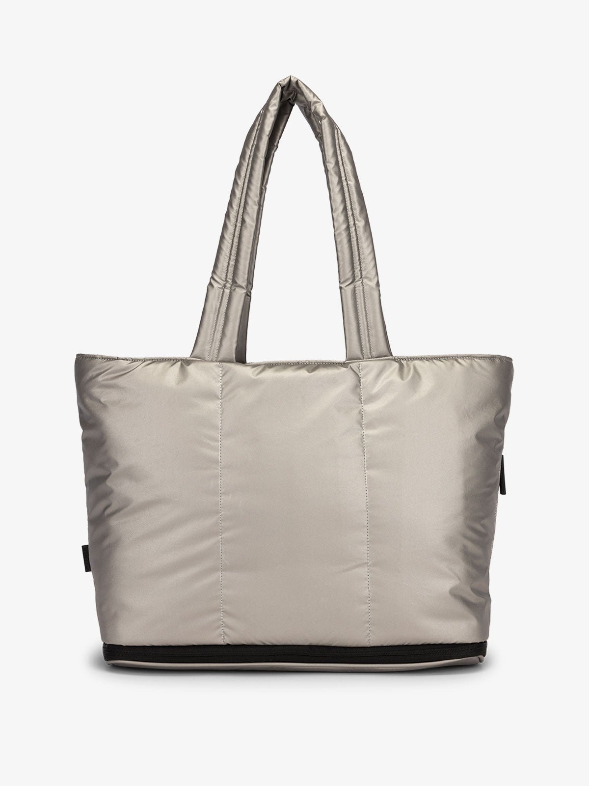 CALPAK Luka expandable tote bag with laptop compartment and padded straps in silver