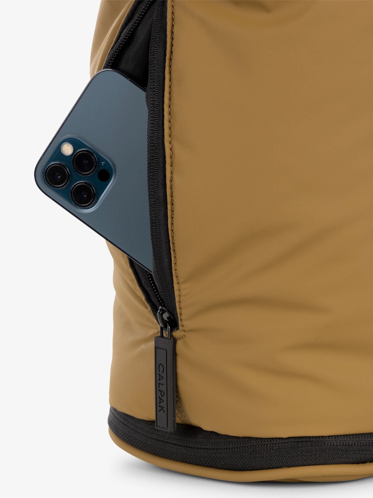 CALPAK Luka expandable laptop bag with hidden zippered pockets in khaki