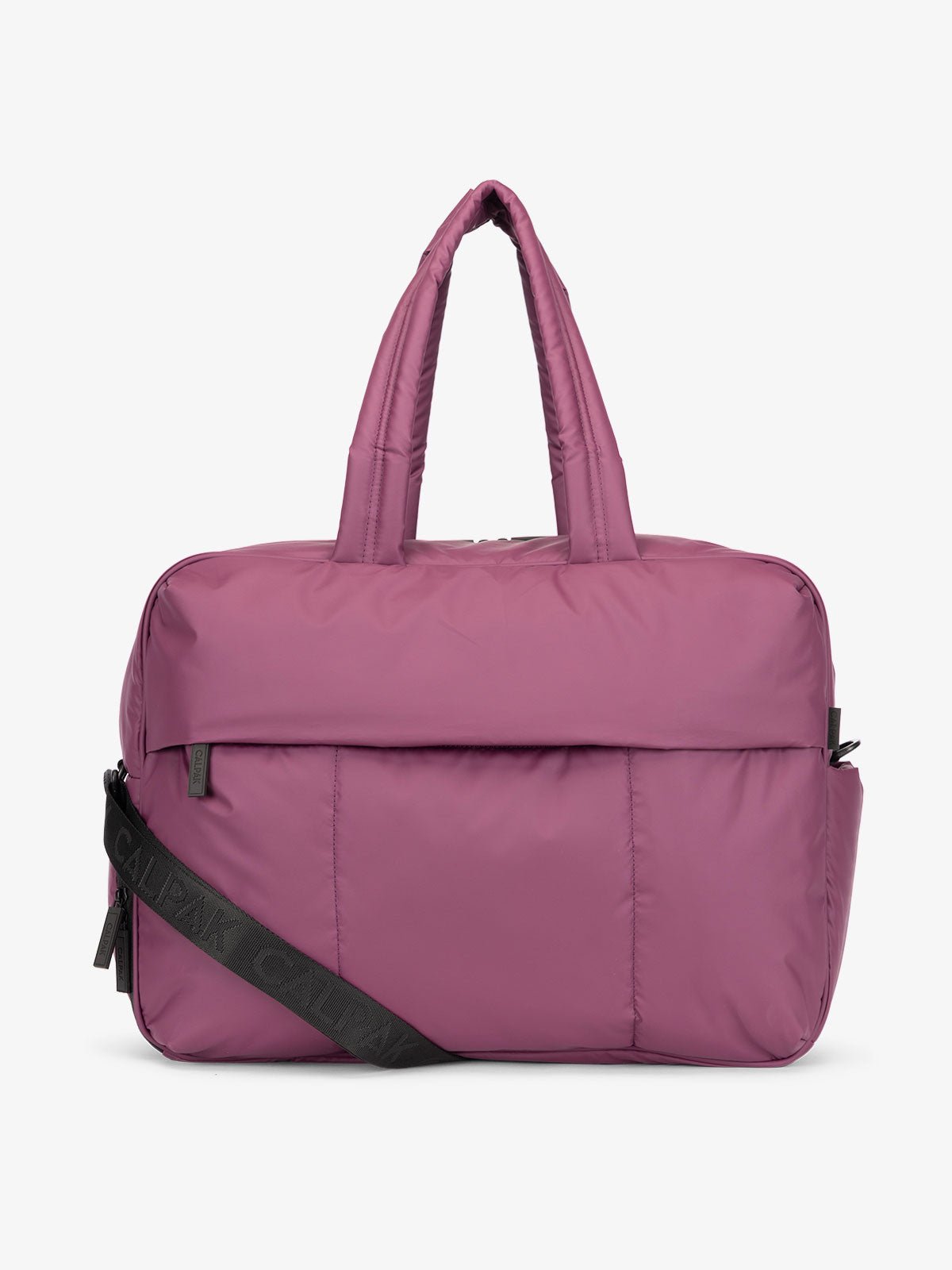 CALPAK Luka large duffle bag with detachable strap and zippered front pocket in purple plum