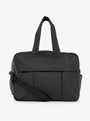 CALPAK Luka large duffle bag with detachable strap and zippered front pocket in black; DLL2201-MATTE-BLACK 