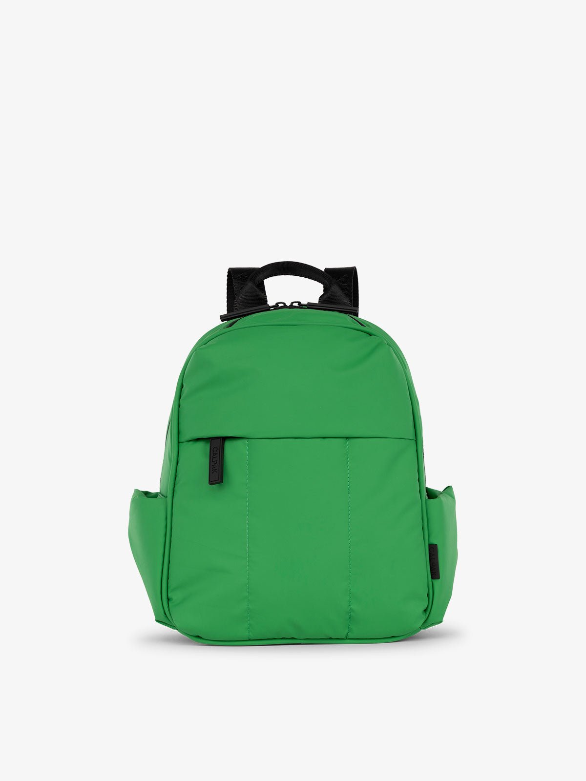 CALPAK Luka Mini Backpack with soft puffy exterior and front zippered pocket in green apple