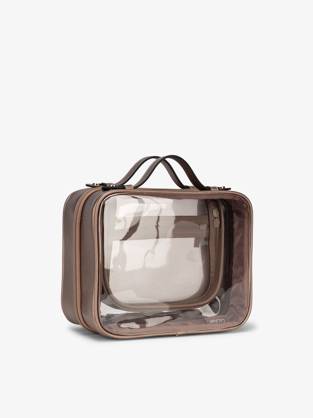 CALPAK clear makeup bag with top handles in bronze
