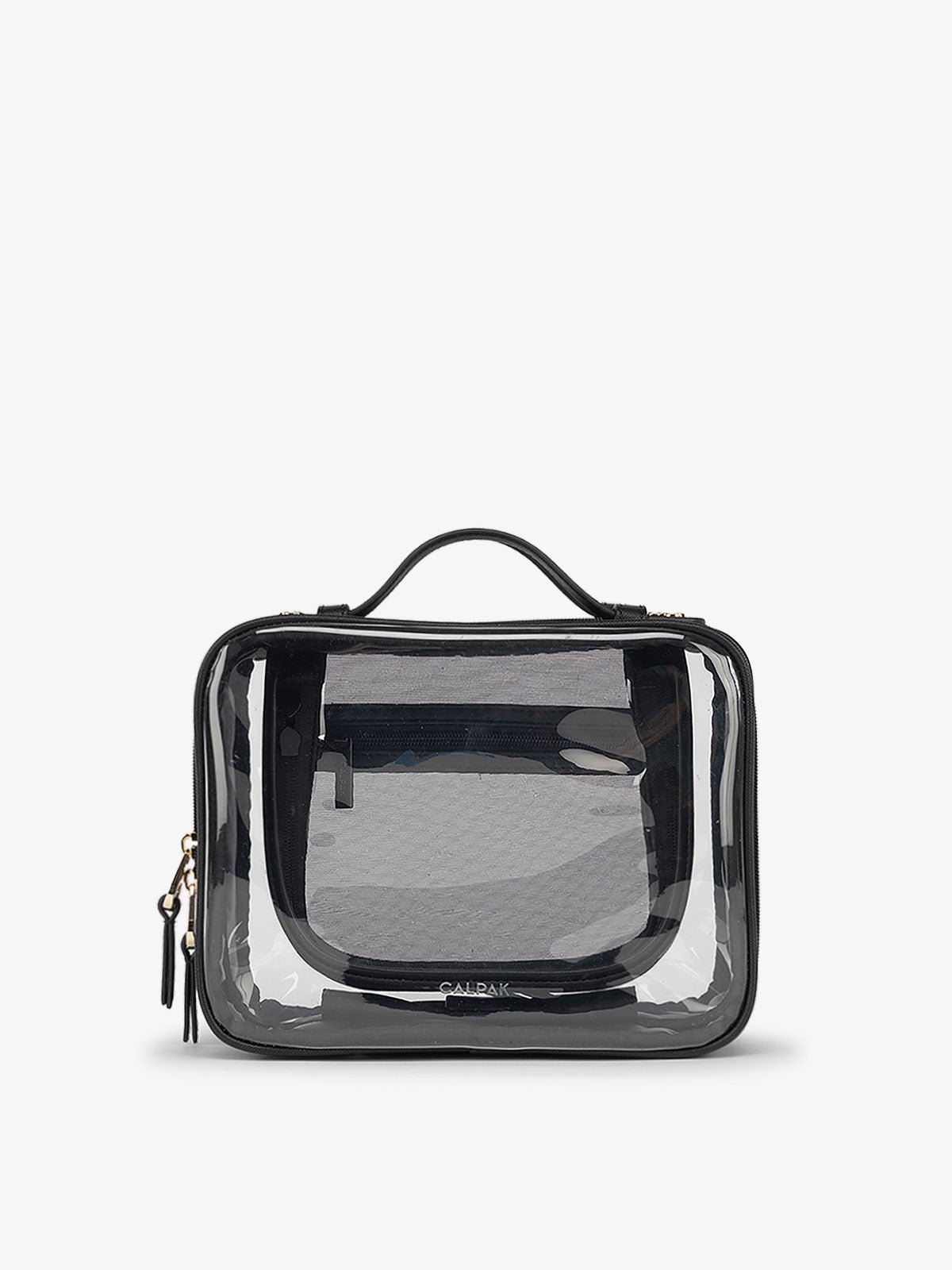 CALPAK Medium clear makeup bag with compartments in black