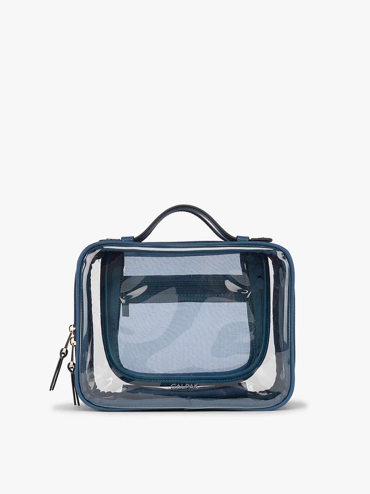 CALPAK Medium clear makeup bag with compartments in dark blue