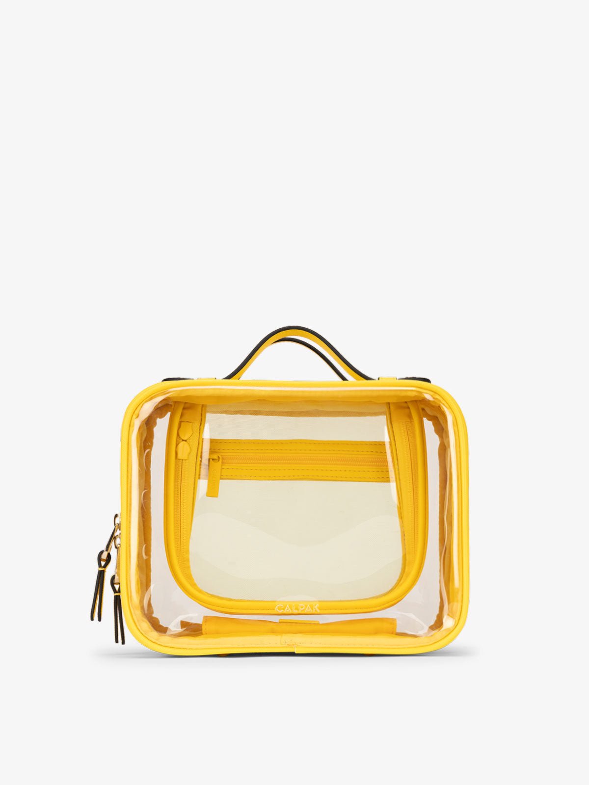CALPAK Medium clear makeup bag with compartments in lemon yellow