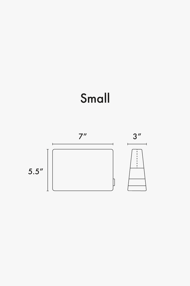 CALPAK Water Resistant Pouch Small line diagram drawing showing measurement of 5.5"x7"x3";