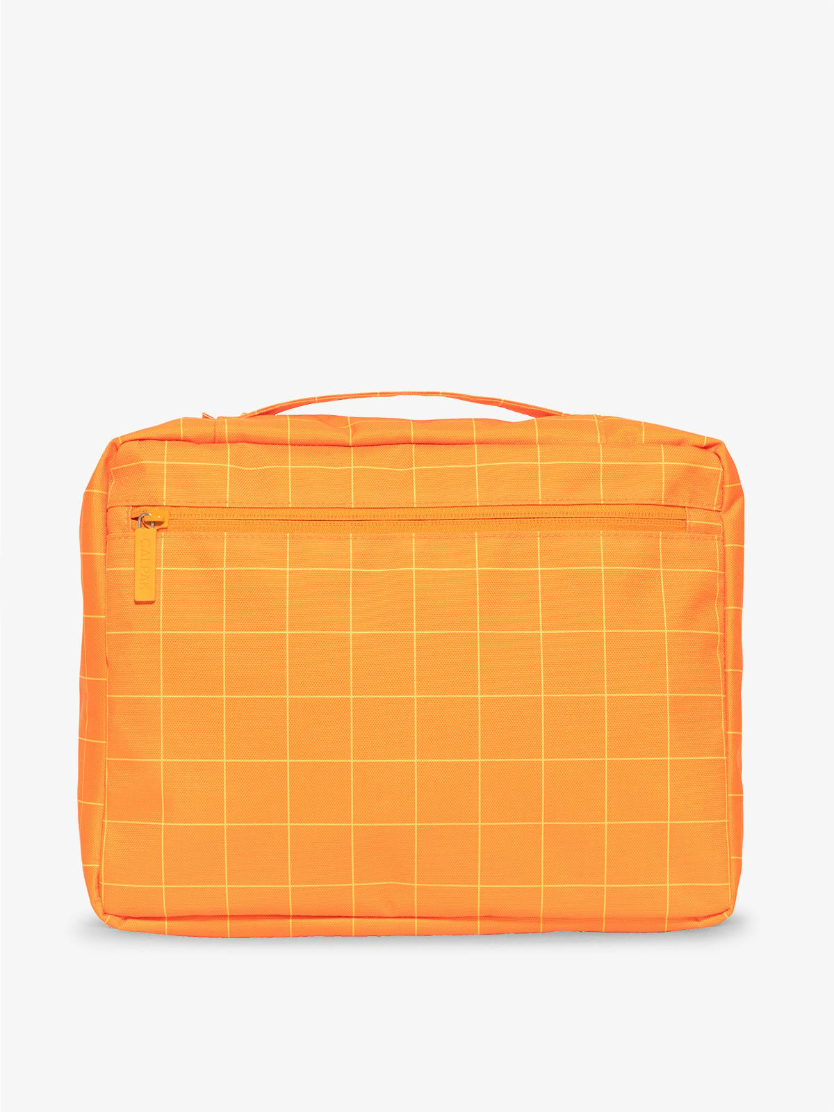 CALPAK zippered mesh organizers with top handle in orange grid