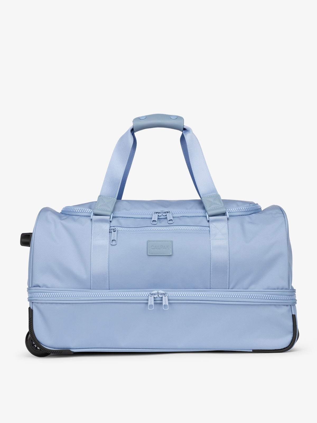 CALPAK Stevyn Rolling Duffel bag with dual top handles and shoe compartment in sky blue