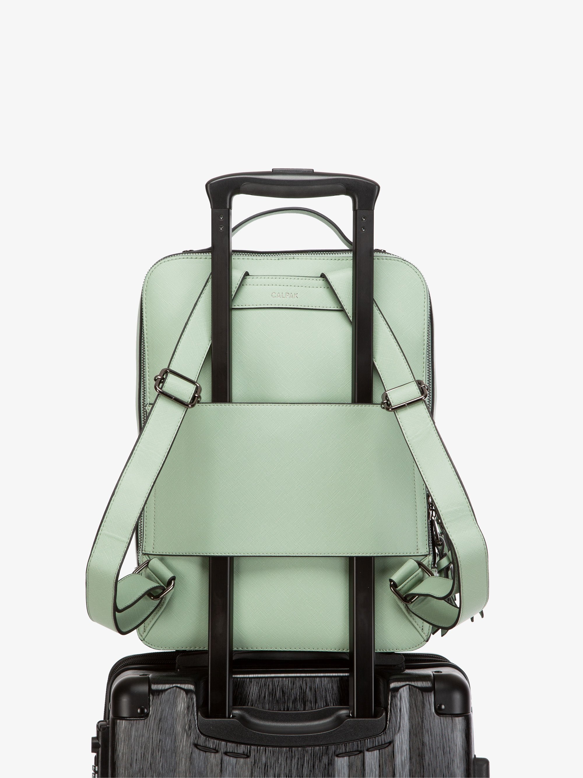 mint CALPAK Kaya laptop backpack with luggage trolley sleeve