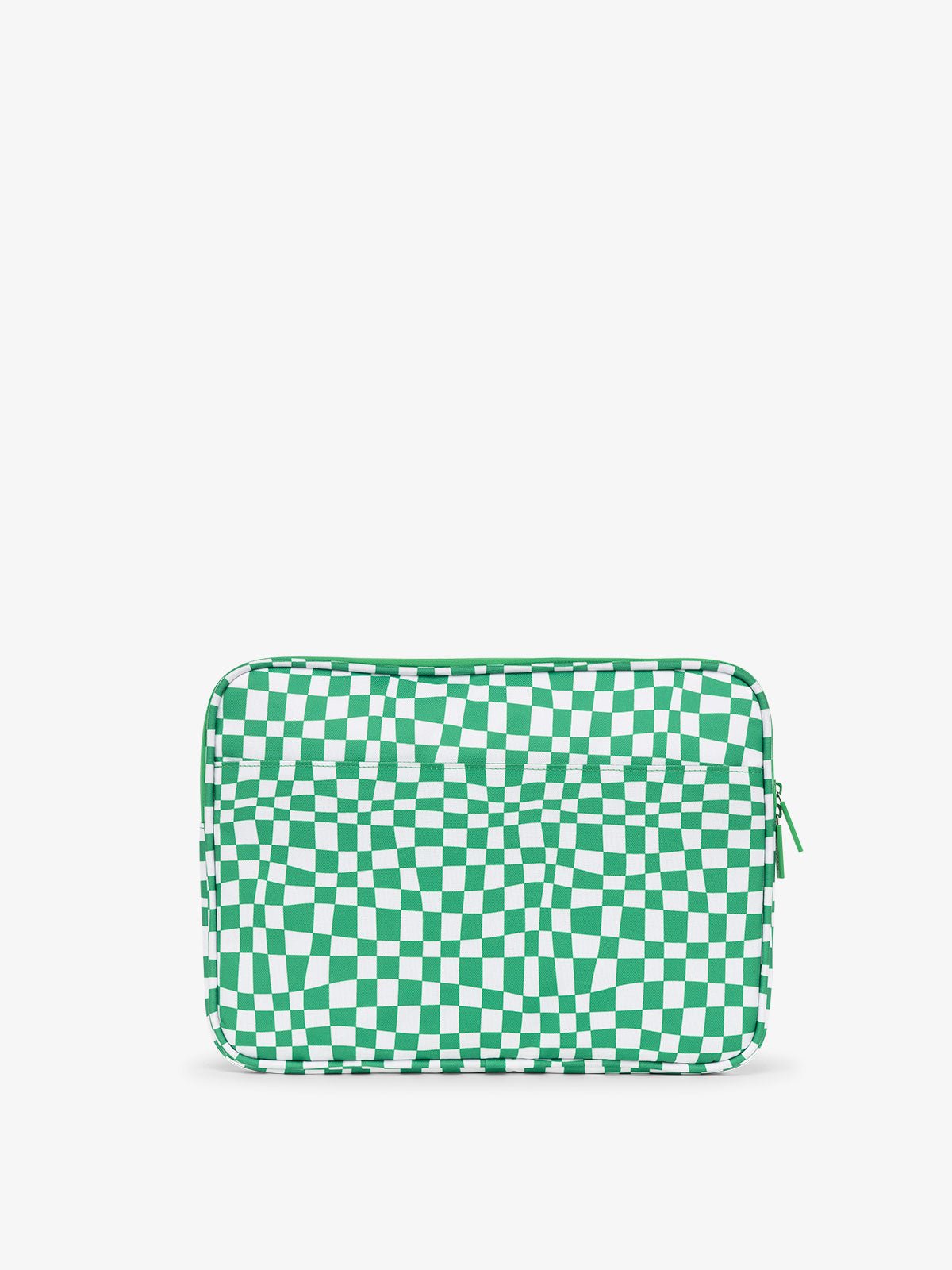 CALPAK 13-14 Inch padded Laptop sleeve for school in green checkerboard pattern