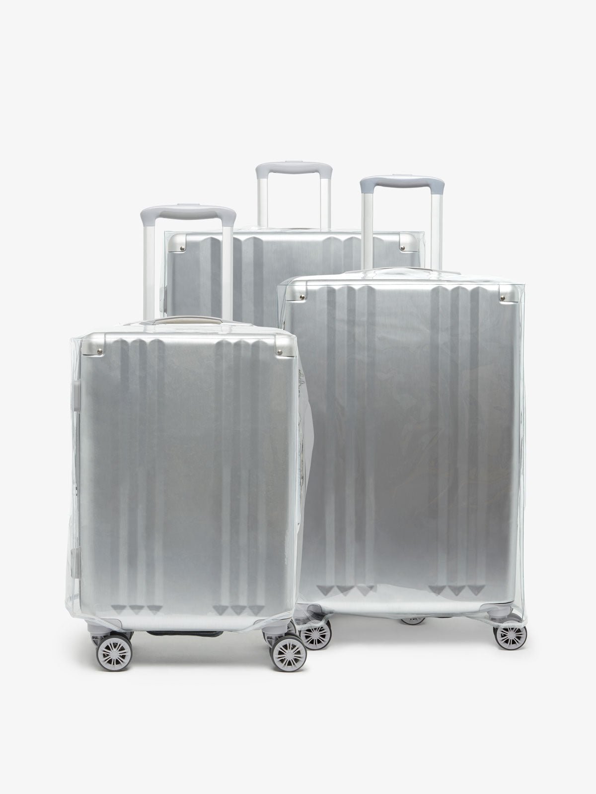 Plastic clear simple luggage cover with velcro closure at bottom for CALPAK 3-piece luggage sets