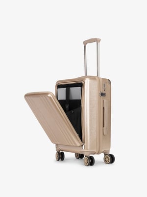 CALPAK Ambeur front pocket lightweight carry-on luggage in gold; LAM1020-FP-GOLD