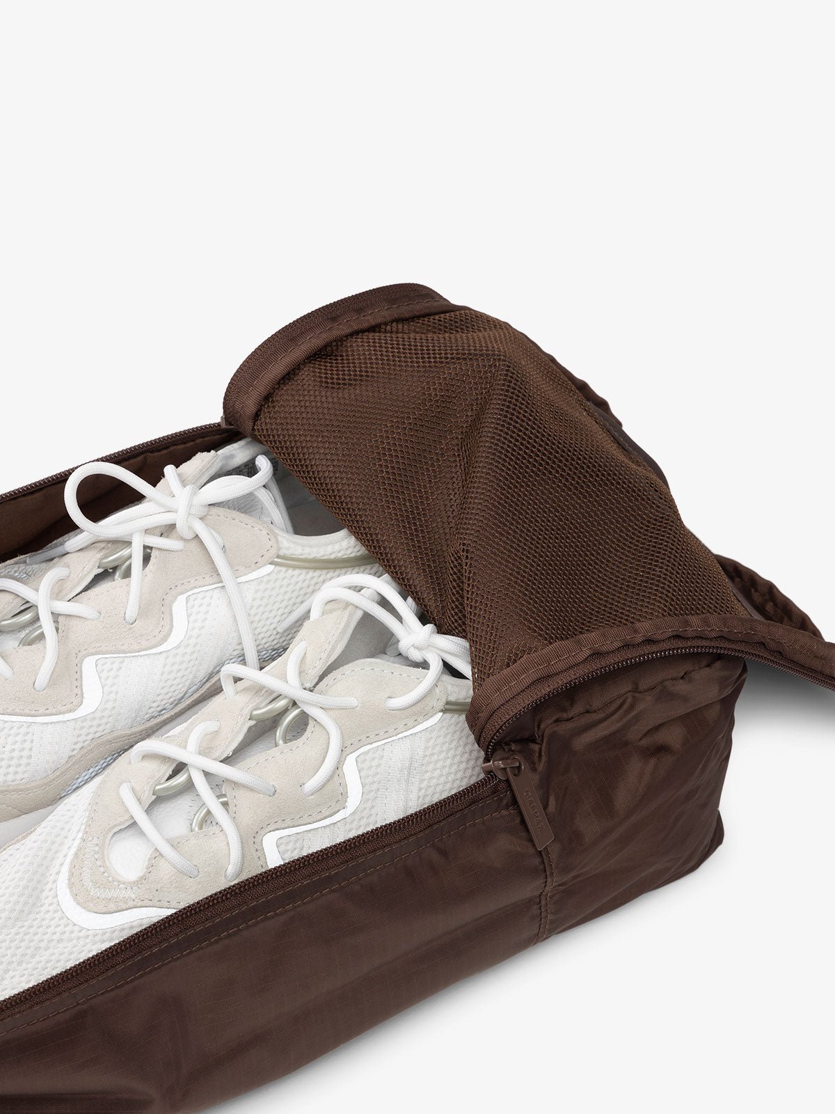 CALPAK Compakt zippered shoe travel bag with mesh pocket in brown