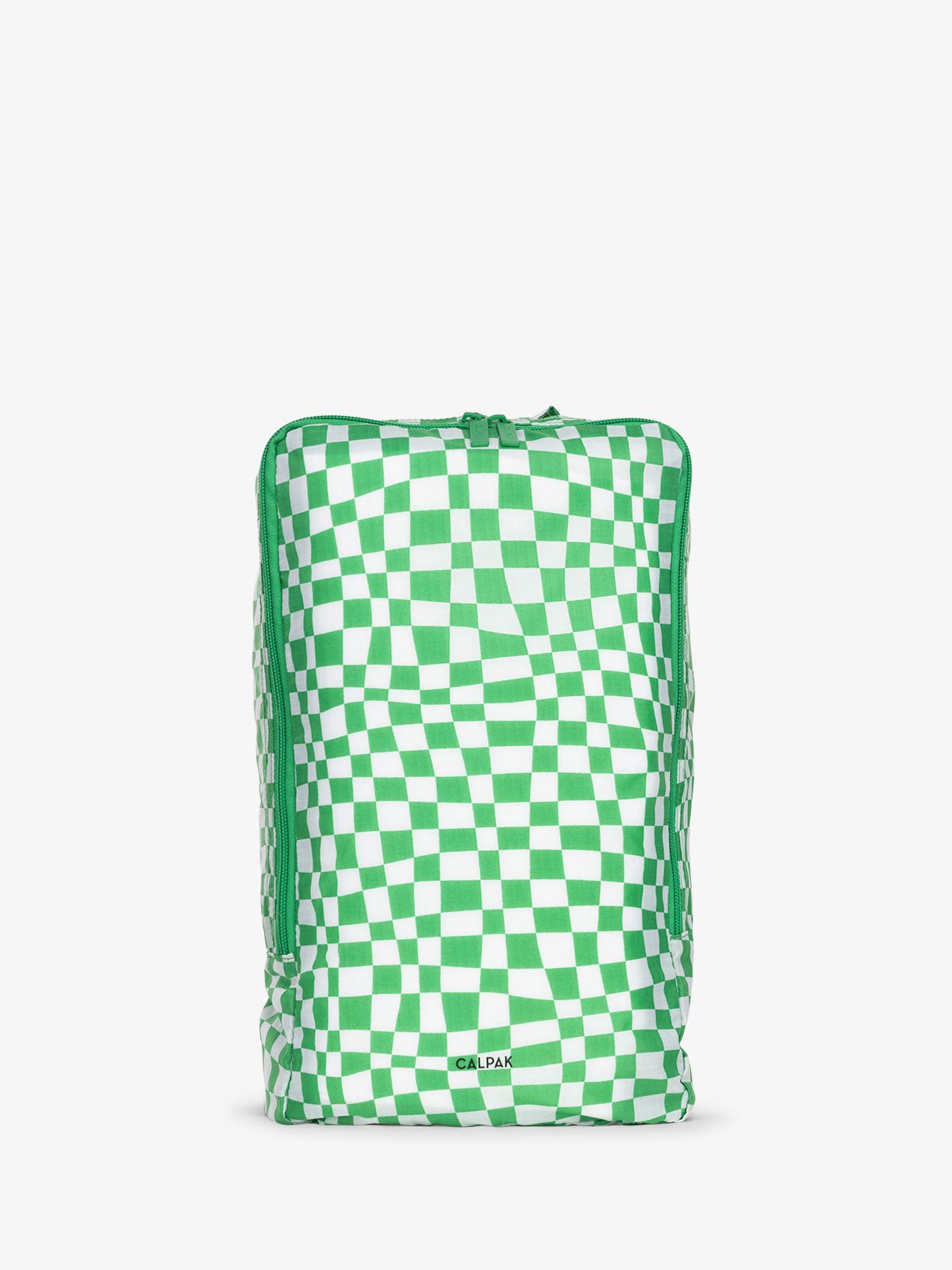 CALPAK Compakt shoe storage travel bag with handle in green checkerboard