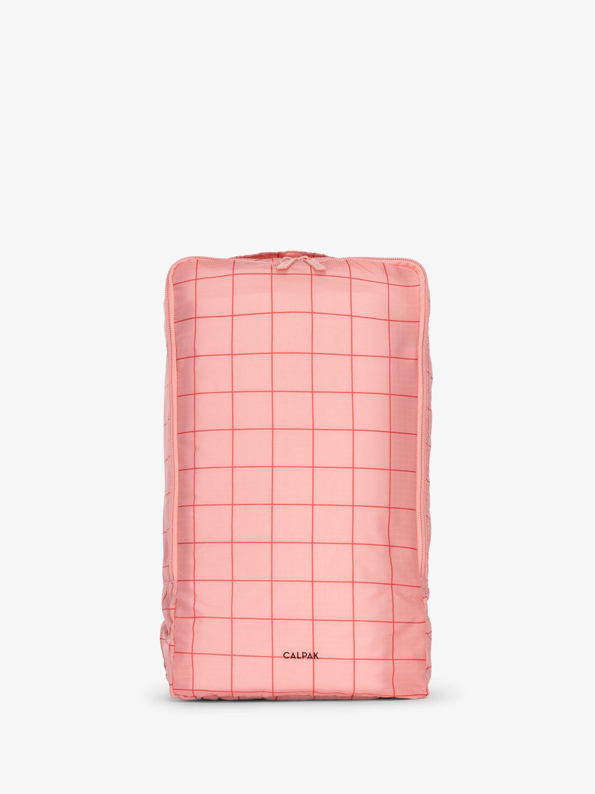 CALPAK Compakt shoe storage travel bag with handle in pink grid