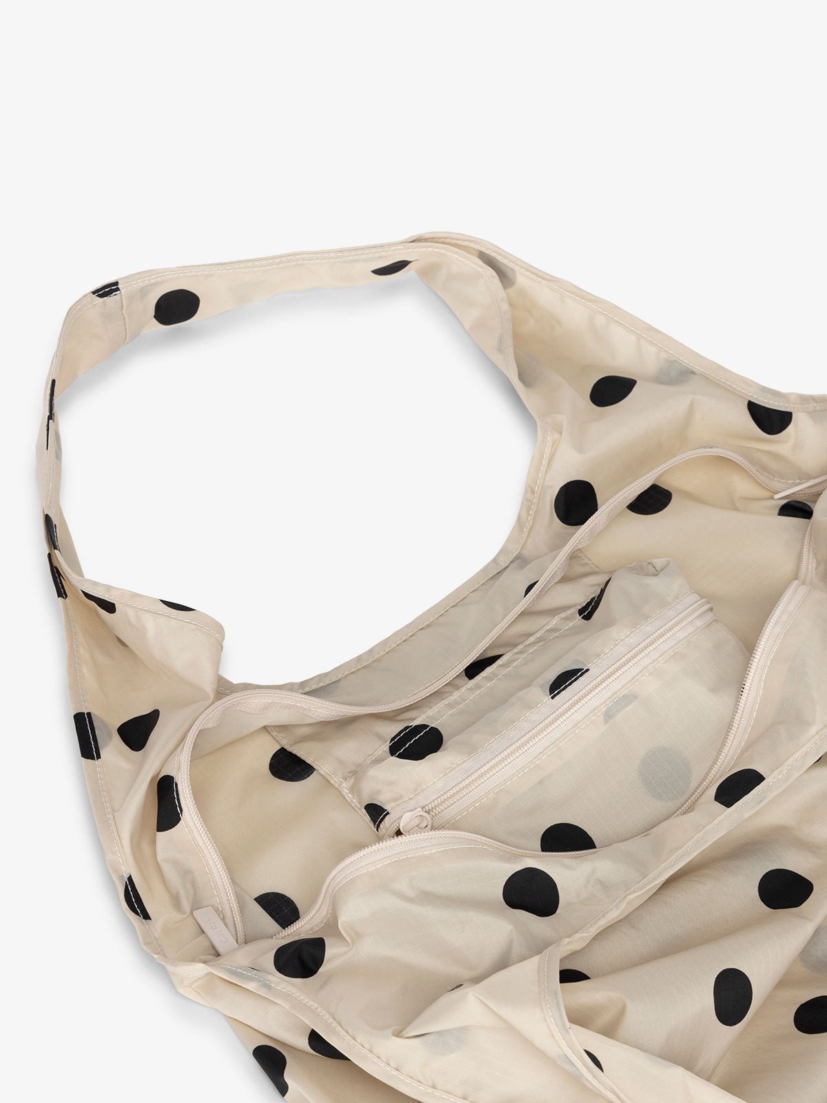 Nylon lightweight tote bag for grocery shopping in polka dot print