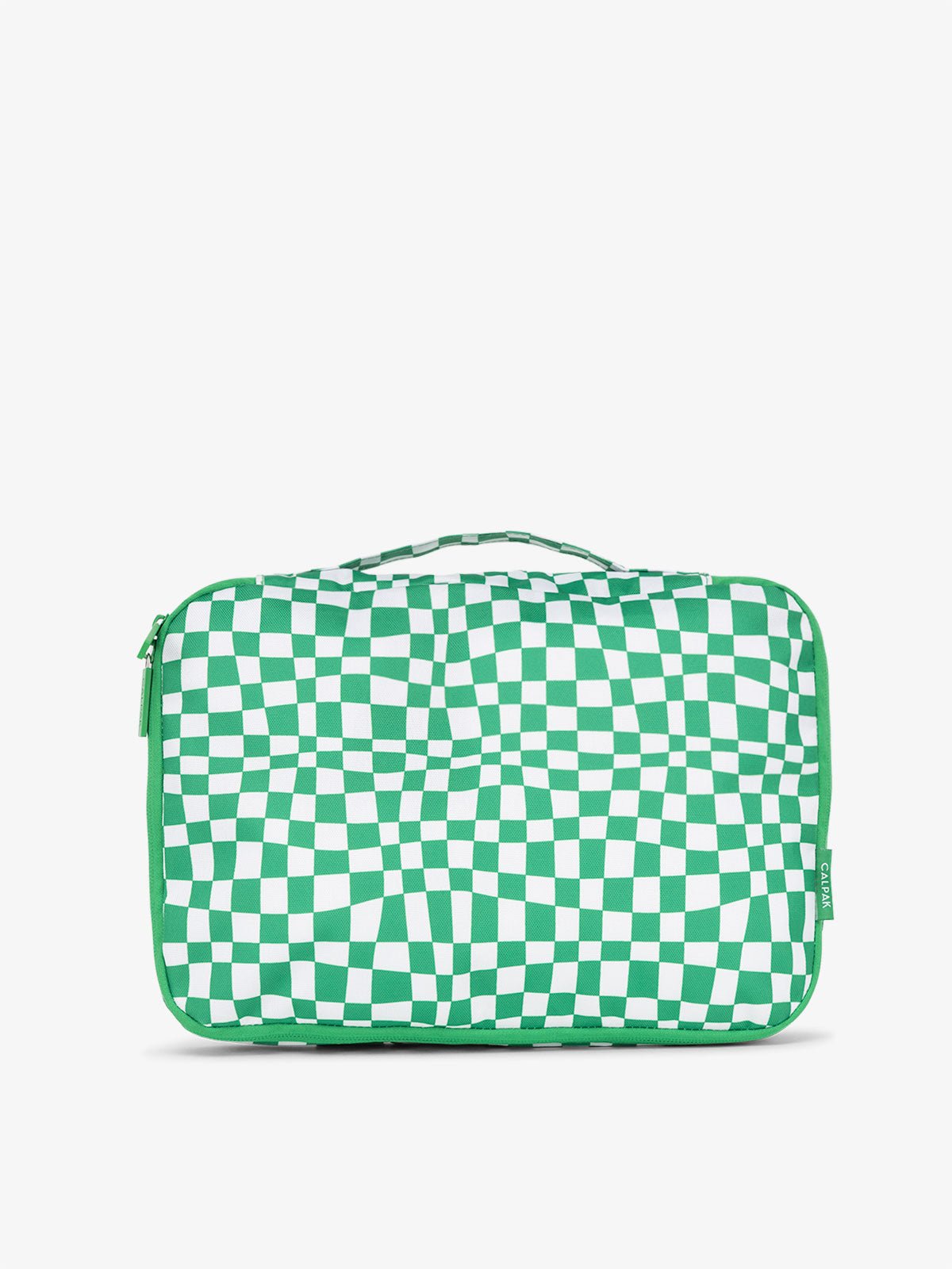 CALPAK packing cubes with top handle in green checkerboard print