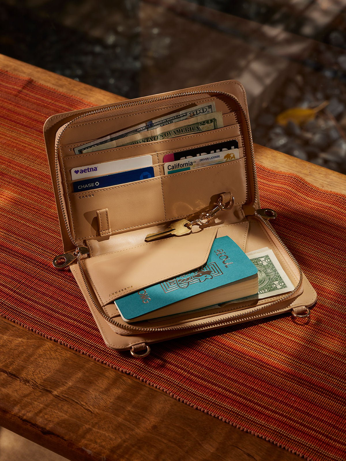 CALPAK travel wallet with passport and card holder in sand
