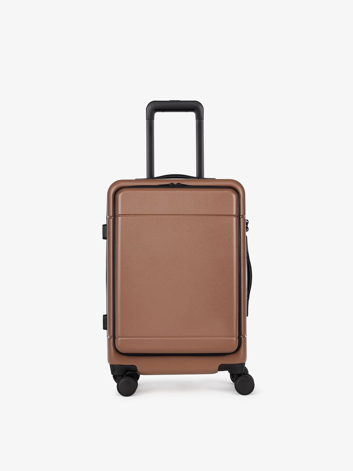 CALPAK Hue hardside carry-on suitcase with laptop pocket in brown hazel color