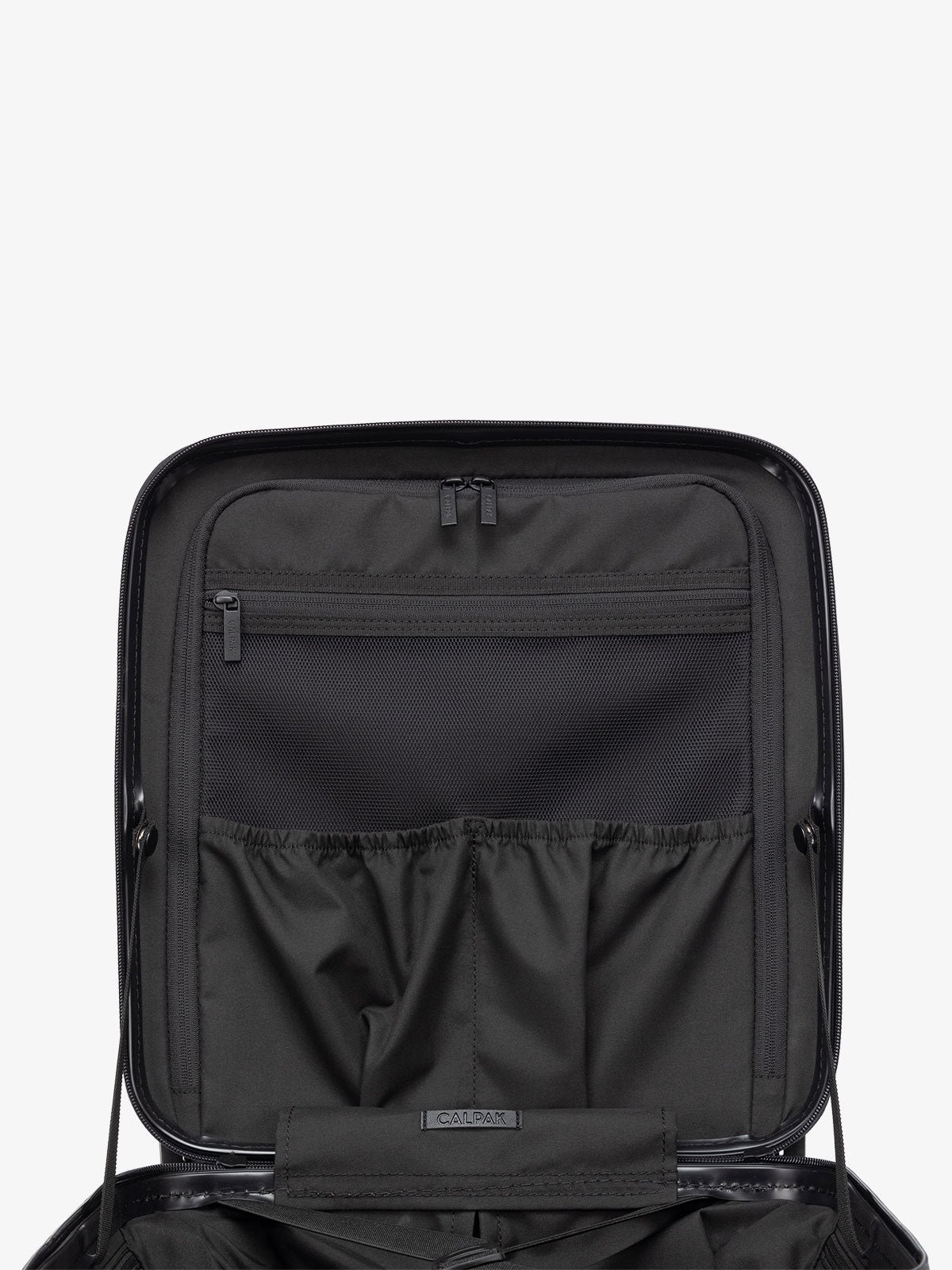 Hue mini carry on suitcase with zippered divider and multiple pockets