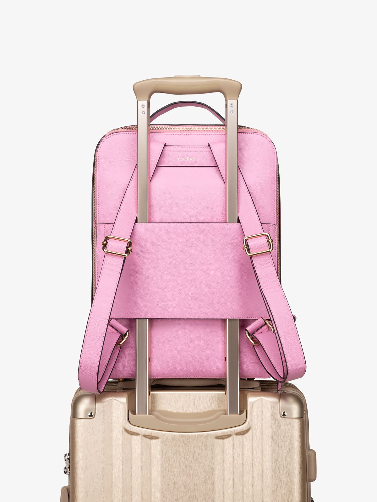 Kaya laptop backpack with luggage trolley sleeve in pink guava