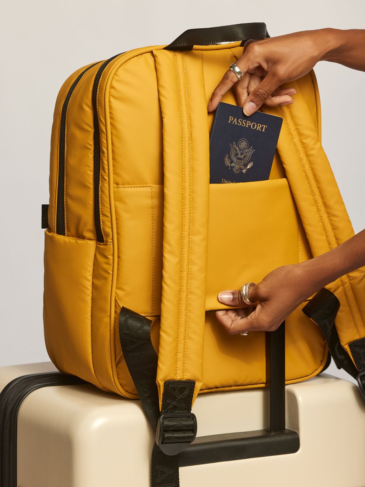 Luka Laptop Backpack with luggage sleeve in yellow