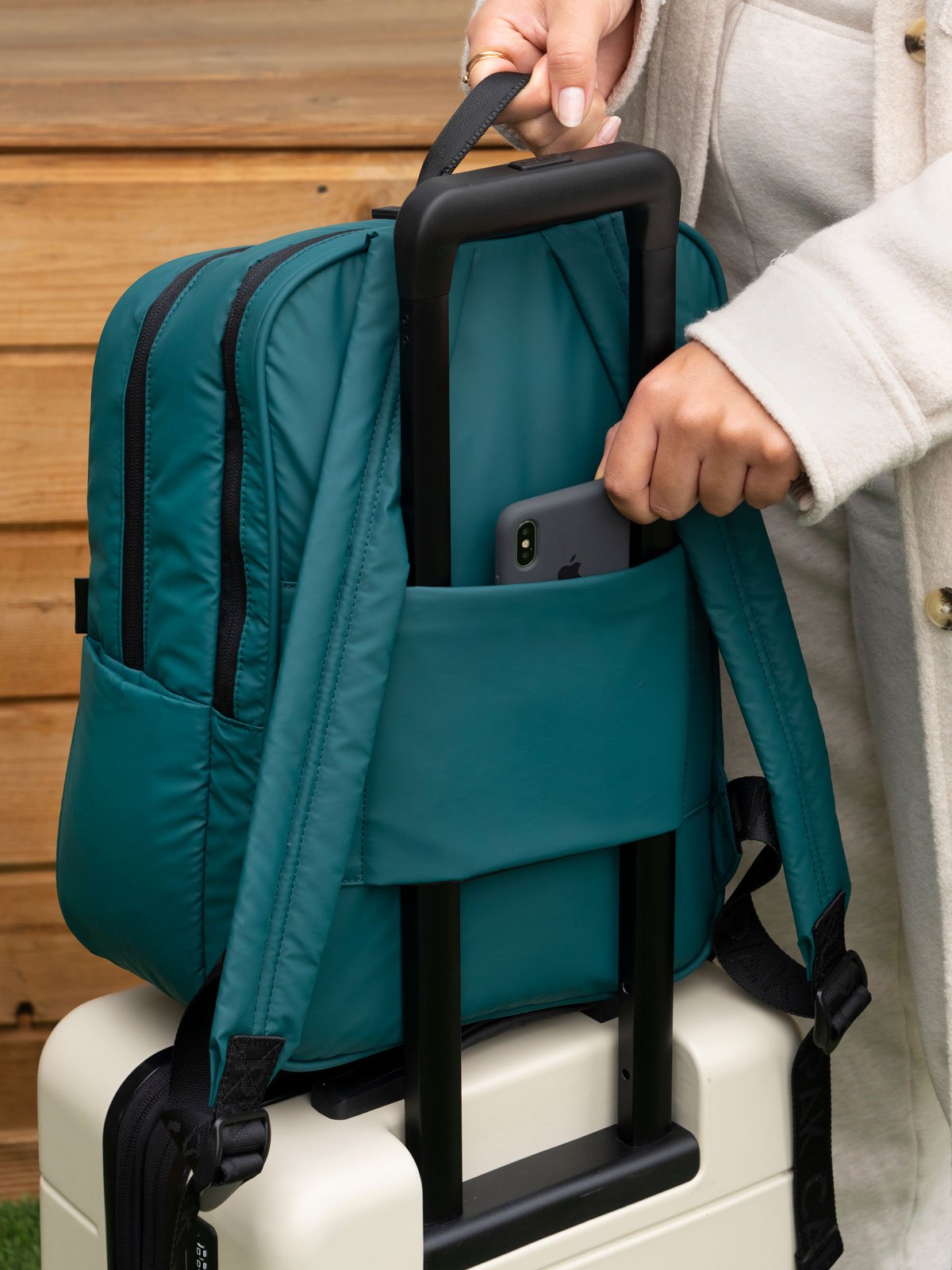 lightweight Luka laptop backpack in kale green