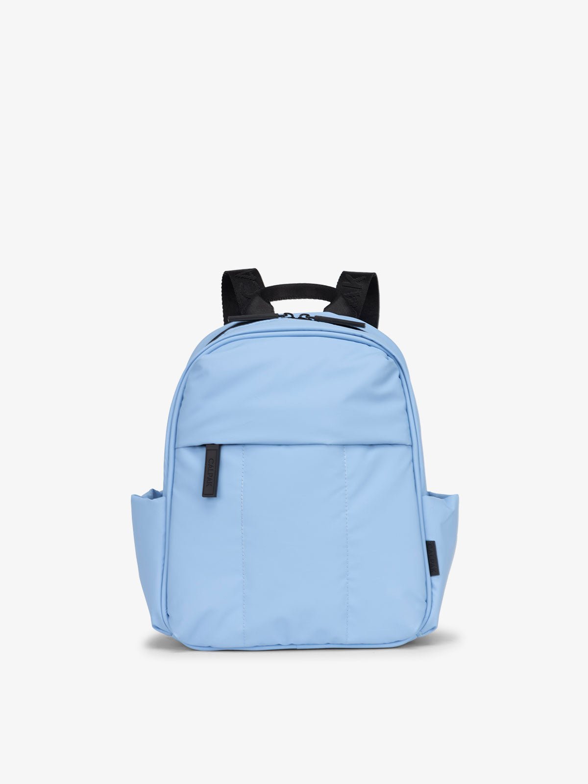 CALPAK Luka Mini Backpack for essentials for everyday use with puffy exterior and water resistant interior lining in light blue