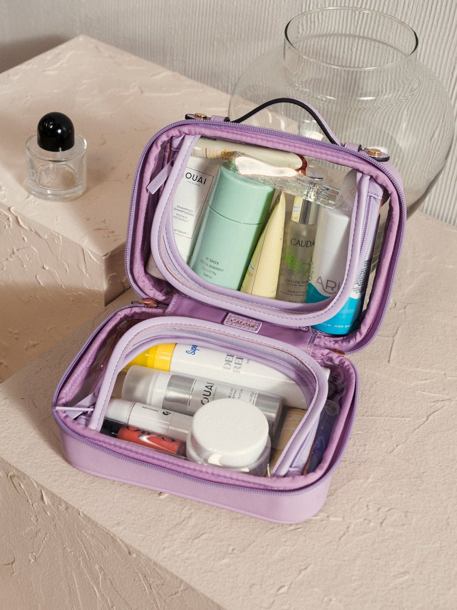 mini cosmetic travel bag in lavender purple