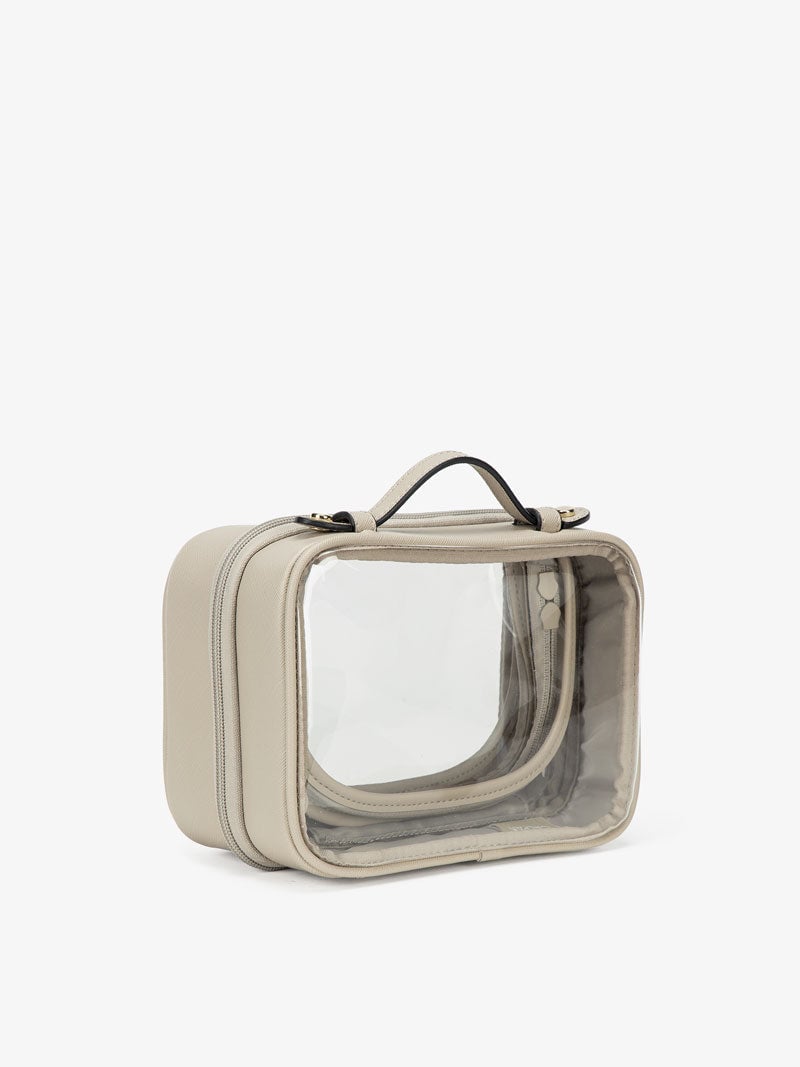 CALPAK clear makeup case for travel with zippered compartments