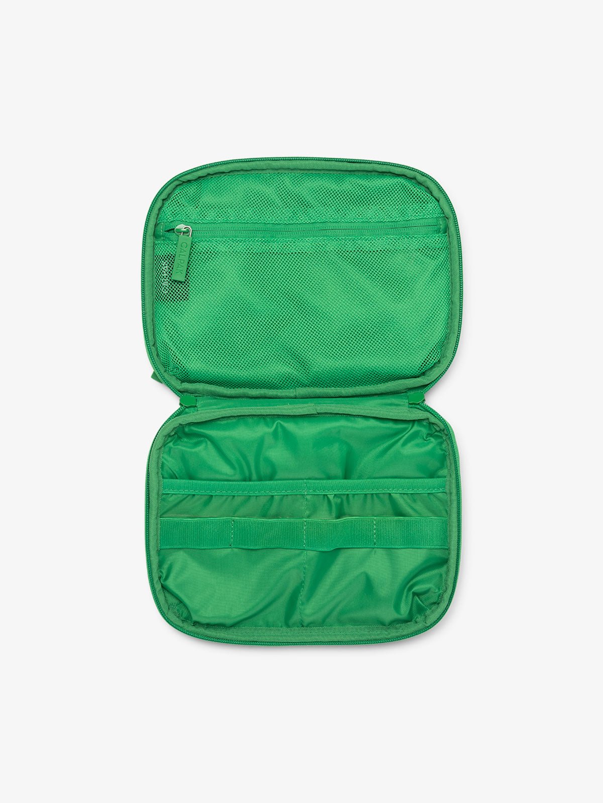 CALPAK tech and electronics organizer for travel in green checkerboard