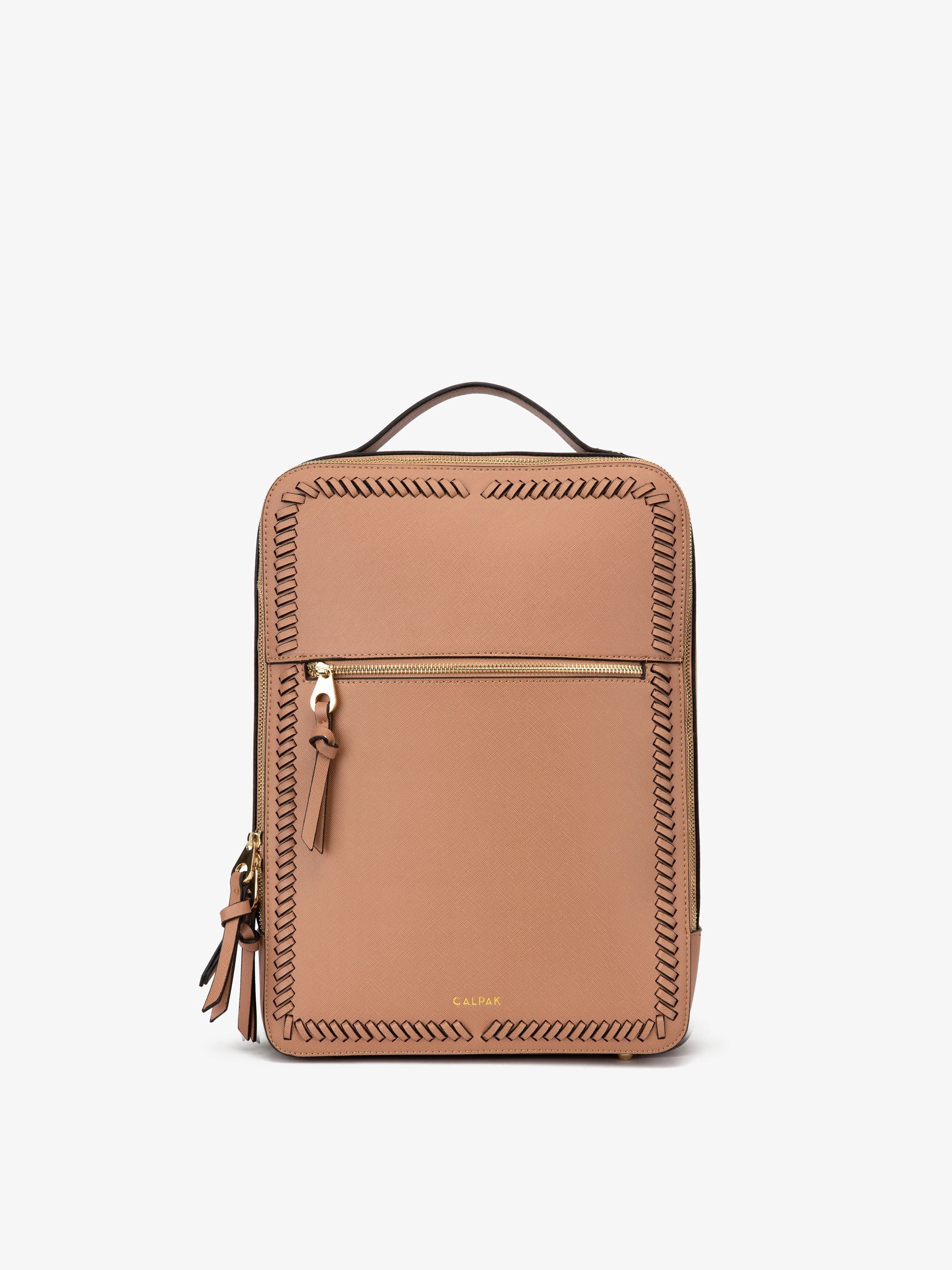 caramel brown CALPAK Kaya laptop backpack for women