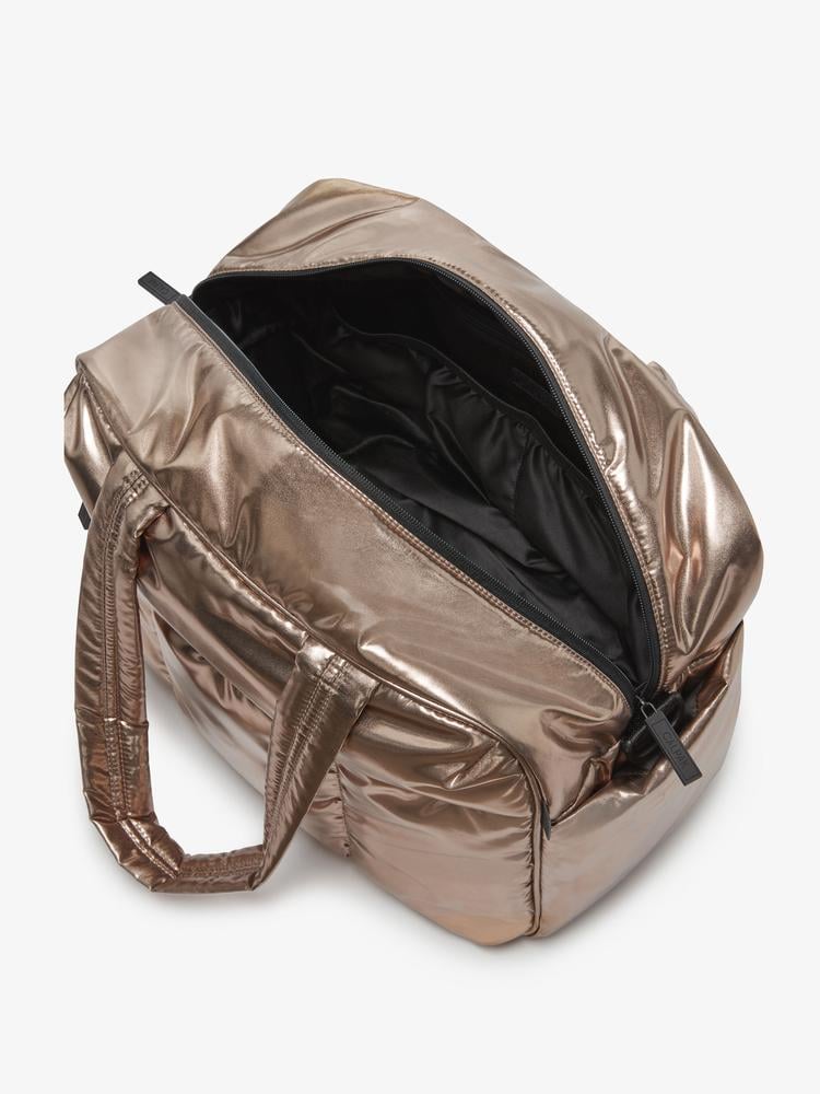 open gold bronze CALPAK Luka duffel bag for women