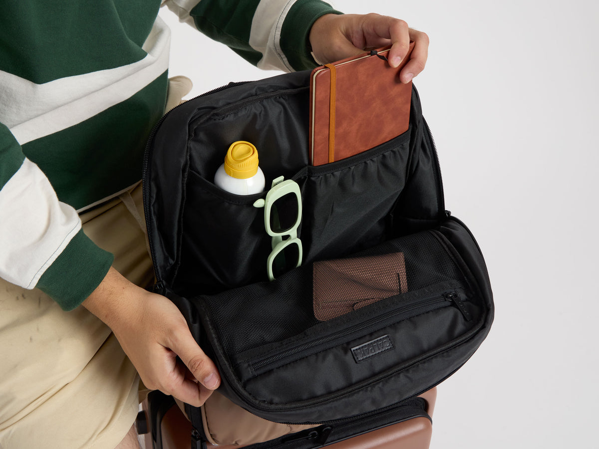 Interior and exterior storage pockets