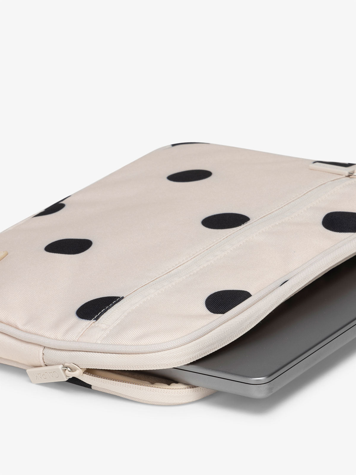 CALPAK 13-14" laptop sleeve with front zipper pouch in polka dot; ALP2213-POLKA-DOT