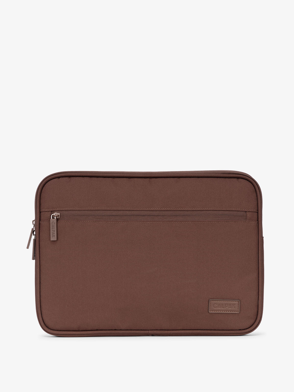 CALPAK 13-14 Inch Padded Laptop Sleeve with padded pockets in dark walnut brown; ALP2213-WALNUT