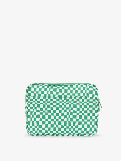 CALPAK 13-14 Inch padded Laptop sleeve for school in green checkerboard pattern; ALP2213-GREEN-CHECKERBOARD view 1